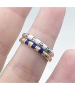 925 Sterling Silver / 14K Gold Plated ,  Exotic Stones and Stripes Ring  - £12.67 GBP