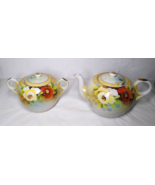 Vintage Teapot &amp; Sugar Bowl w/Lid Poppy Flowers Gold Trim Orange White J... - £14.38 GBP