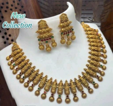 Bollywood Matt Finish Gold Plated Style Indian Chick Necklace Jewelry Set - £30.36 GBP