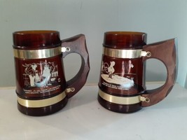 Siesta Ware Golf Funnies Amber Brown Barrel Beer Stein Glass Mugs Wood Handle - £11.74 GBP