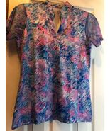 NWT Ladies EP Pro NY Blue &amp; Pink Monet Mesh Sleeve Golf Tennis Shirt - S - $649.46 MXN