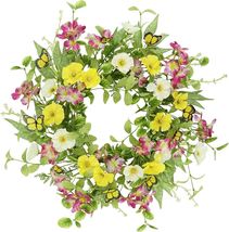 18" Spring Summer Wreath Butterfly Daisy Artificial Floral Door Wall Hom... - $19.79