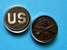 CIRCA 1910-1937, U.S. AND 3rd INFANTRY REGIMENT, K COMPANY, COLLAR DISKS... - €12,96 EUR