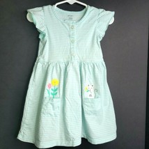 Carter's Girls Spring Summer Dress 18M Mint Green Stripes Pockets Ruffles Easter - $11.83