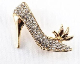 High Heel Brooch Pin Real Moissanite In 14K Yellow Gold Plated 0.50Ct Round Cut - £224.95 GBP