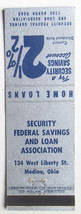 Security Federal Savings and Loan - Medina, Ohio 20 Strike Bank Matchbook Cover - £1.38 GBP