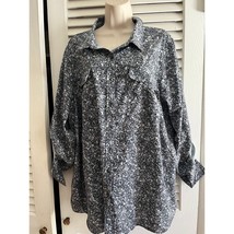 Lands&#39; End silky feel tunic blouse 2X convertible sleeves 2 pockets muted grays - $14.54