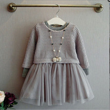 Fashion Kids Girls Gray Sweater Top With Dresses Outfit Suit Set 2 Pcs Size 2T-6 - £17.98 GBP