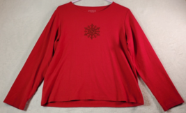 Charter Club T Shirt Top Womens XL Red Pima Cotton Long Sleeve Round Neck Sequin - £9.55 GBP