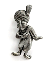 VTG Arabian Man Turban Pewter Silver Tone Figural Lapel Pin Tie Tack - £10.03 GBP