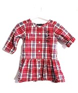 Souris Mini Plaid Button Front Embroidered Hearts Dress Size 12M - $27.44 CAD