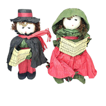 Crepe Paper Caroler Dolls Handcrafted 2 Pc Set 16&quot; Tall Christmas Holida... - $24.73