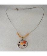 Womens Pendant Necklace Silver Tone Orange Open Metalwork Fall Autumn Amber - £11.15 GBP