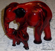 Images Of Fire "Motherhood" Royal Doulton Flambe Elephant & Calf Figurine HN3464 - $1,599.53