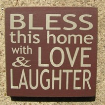 Primtive Wood Squared Block  32348BM-Bless This Home with love and laughter - £2.35 GBP