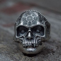 Unique Silver Color 316L Stainless Steel Heavy Sugar  Ring Mens Mandala Flower S - £9.04 GBP