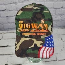 Wigwam Tavern Scappoose Oregon Hat Adjustable Ball Cap Camo and Flag - £15.49 GBP
