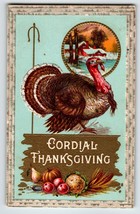 Thanksgiving Day Holiday Postcard Turkey Pumpkin Cottage Barton &amp; Spooner 33A - £4.55 GBP