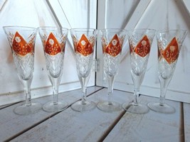 Fine Bohemian Cut Crystal Glass Stemware 6pc Set  antique art glass Flor... - £31.15 GBP