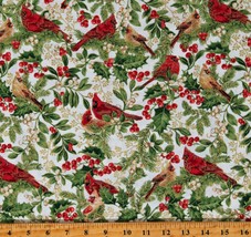 Cotton Cardinals on Branches Metallic Gold Fabric Print by the Yard D506.92 - £12.54 GBP