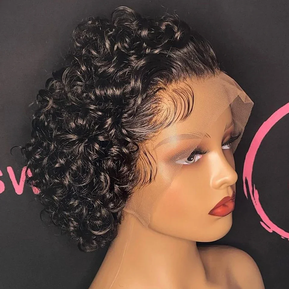 Pixie Cut Wig Human Hair 150% 13X1 Lace Wig Spring Curl Short Bob Human Hair W - £41.80 GBP
