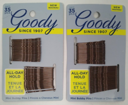 Lot of 2 Goody Mini Bobby Pins Brown 35 Pcs All-Day Hold Up 1.25 in. #16615 - £8.65 GBP