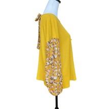 Umgee Ribbed Sheer Floral Sleeve Tie Back Boho Blouse Mustard Yellow Size L - £15.13 GBP