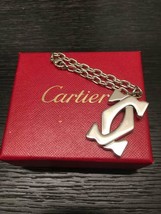 Auth Cartier Porte Cles Decor Double C Key Chain Ring Silvertone w/Box gift cute - £75.04 GBP