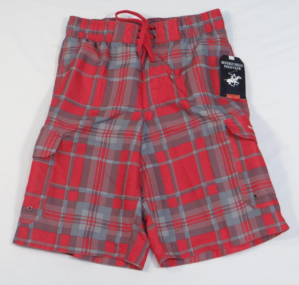 Beverly Hills Polo Club Red Plaid Board Shorts Brief Lined Swim Trunks Men's NWT - £28.92 GBP