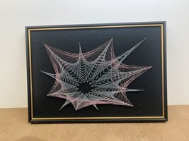 Vintage STRING WALL ART wire nail hanging mid century modern op 60s 70s framed - £62.94 GBP