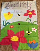 Large “Spring Has Sprung” Garden Yard Flag Embroidered Tulips Bees Ladybug - £5.77 GBP