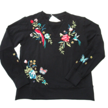 NWT Johnny Was Gen French Terry Mix Pullover in Black Embroidered Sweater S - £110.46 GBP