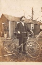 Man Wearing SUIT-BICYCLE CYCLIST~1910s Real Photo Postcard - £11.16 GBP