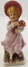 C) Vintage Pink Country Girl with Flower Bouquet Ceramic Figurine 5-1/2"... - $5.93