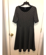 Lands End Womens Medium 10-12 Gray &amp; Black Polka Dot Short Sleeve Dress - $372.27 MXN