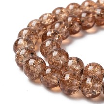 50 Crackle Glass Beads 8mm Light Brown Veined Bulk Jewelry Supplies Mix Unique  - £6.43 GBP