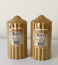 Vintage General Wax Co Regency Matching Pair Gold Pillar Candles Original Seals - £10.50 GBP