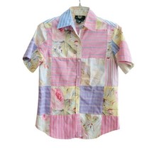 Vtg Lauren Ralph Lauren Floral Stripe Patchwork Short Sleeve Shirt Sz Sm... - £37.13 GBP