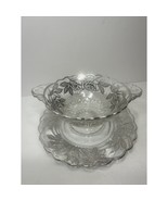 Vintage STERLING SILVER OVERLAY Serving Bowl &amp; Plate Roses Floral Flower... - $79.19