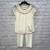 Vintage Rogers 2pc Womens Pajama Set Short Sleeve Pants Size 32 S Ivory ... - £55.18 GBP