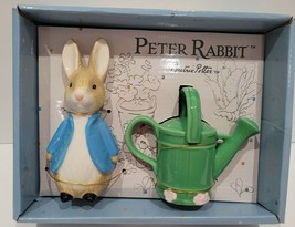 Easter Peter Rabbit Water Can Ceramic Salt &amp; Pepper Shakers Set Tabletop... - £22.56 GBP