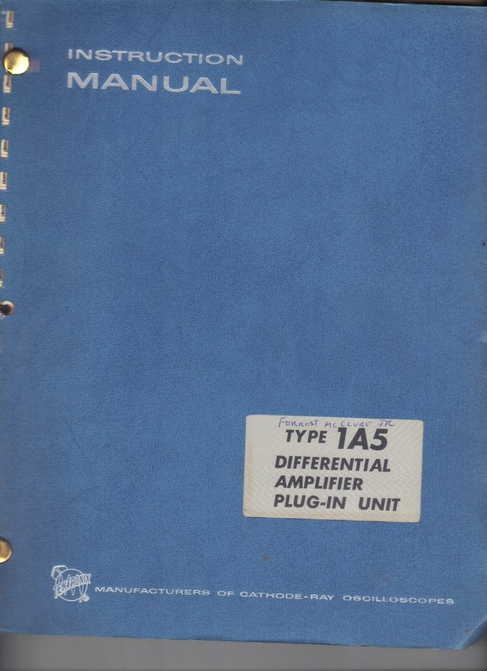 Tektronix O-Scope Type 1A5 Differential Amplifier Plug-In Instr Manual 0... - $8.46