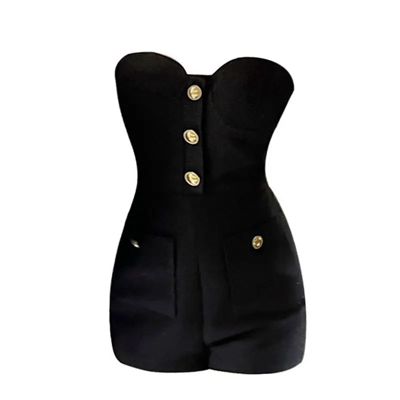  Autumn  Women   Tweed Slim Sets Black Blazer Short Coat With Suspenders Jumpsui - £125.98 GBP