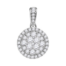 14k White Gold Womens Round Diamond Concentric Circle Frame Cluster Pend... - $639.00
