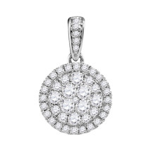 14k White Gold Womens Round Diamond Concentric Circle Frame Cluster Pendant 1/2 - £513.93 GBP