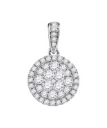 14k White Gold Womens Round Diamond Concentric Circle Frame Cluster Pend... - $12,145.38 MXN