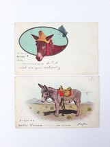 2- 1906 Donkey Postcards How D&#39;You Like My New Lid? Take One on Me Posted - $15.47