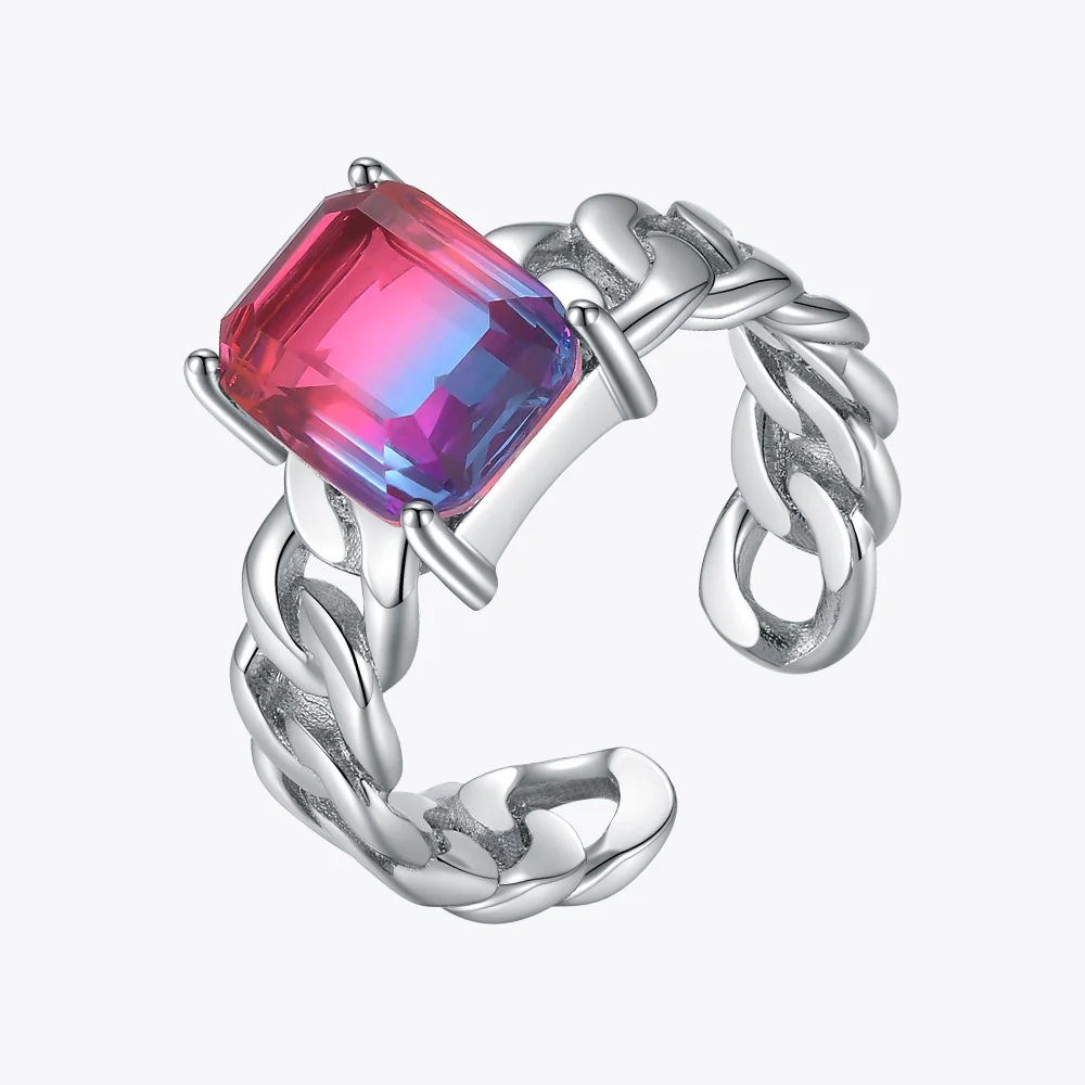 Colorful Charm Rings For Women Silver Color Glass Wedding Ring Stainless... - £21.55 GBP