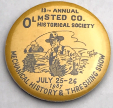 Olmsted County Minnesota 1987 Pin Button Pinback Threshing Show Mechanical - $11.95