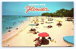 Postcard Greetings from Florida Beach Scene Umbrellas Sun Bathers - £3.54 GBP